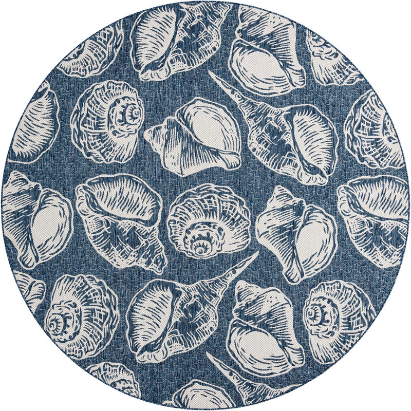 Seaside Haven Rugs Collection Area Rug - Lighthouse (Navy Blue and Ivory) Round Navy Blue and Ivory Main
