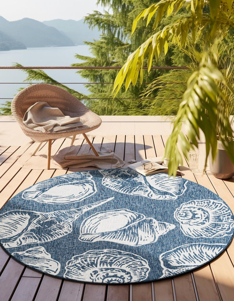 Seaside Haven Rugs Collection Area Rug - Lighthouse (Navy Blue and Ivory) Round Navy Blue and Ivory lifestyle 2