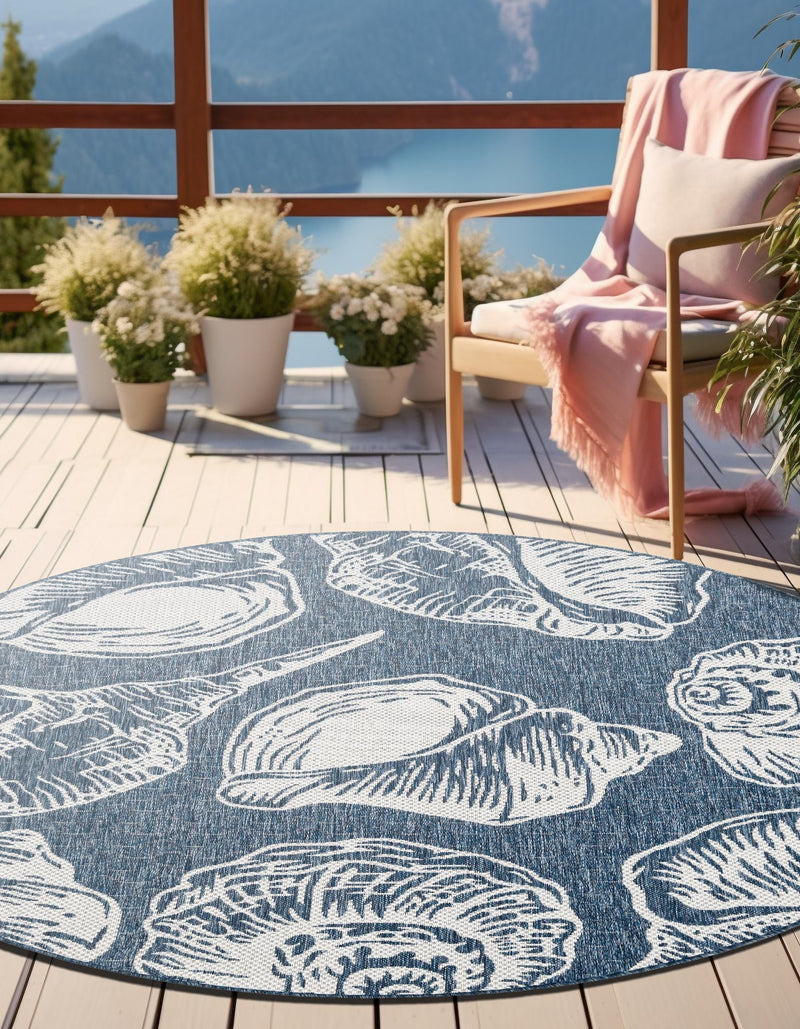 Seaside Haven Rugs Collection Area Rug - Lighthouse (Navy Blue and Ivory) Round Navy Blue and Ivory lifestyle 4