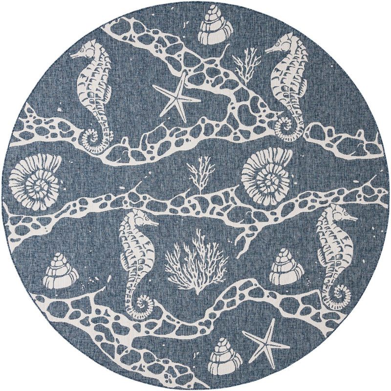 Seaside Haven Rugs Collection Area Rug - Wavecrest Round Navy Blue lifestyle 62
