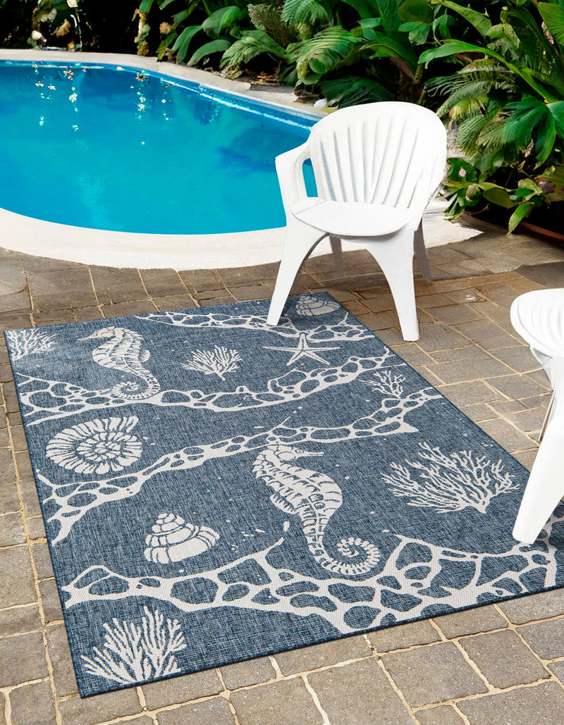 Seaside Haven Rugs Collection Area Rug - Wavecrest Rectangle Navy Blue lifestyle 0