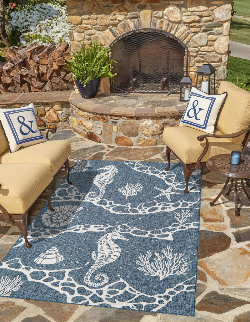 Seaside Haven Rugs Collection Area Rug - Wavecrest Rectangle Navy Blue lifestyle 2