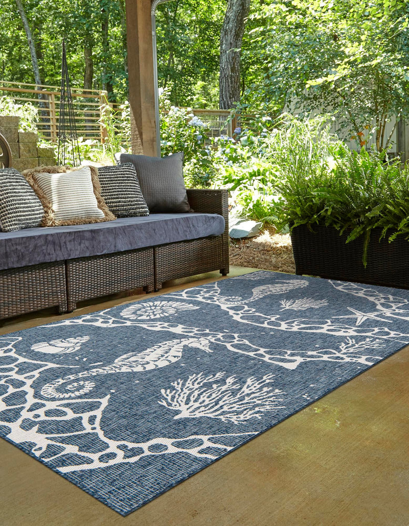 Seaside Haven Rugs Collection Area Rug - Wavecrest Rectangle Navy Blue lifestyle 3