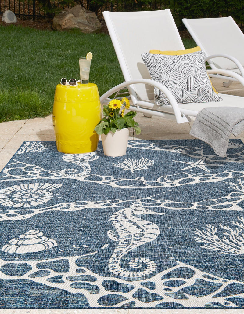 Seaside Haven Rugs Collection Area Rug - Wavecrest Rectangle Navy Blue lifestyle 4