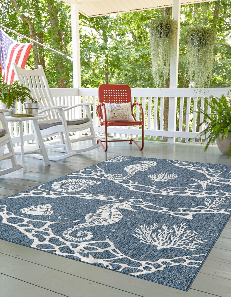 Seaside Haven Rugs Collection Area Rug - Wavecrest Rectangle Navy Blue lifestyle 5