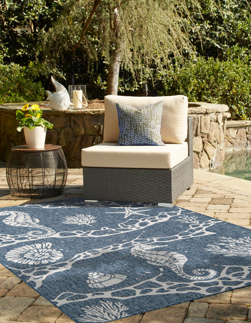 Seaside Haven Rugs Collection Area Rug - Wavecrest Rectangle Navy Blue lifestyle 6