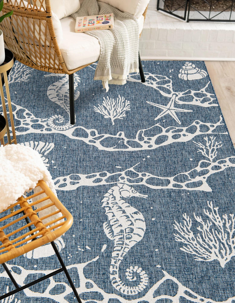 Seaside Haven Rugs Collection Area Rug - Wavecrest Rectangle Navy Blue lifestyle 7