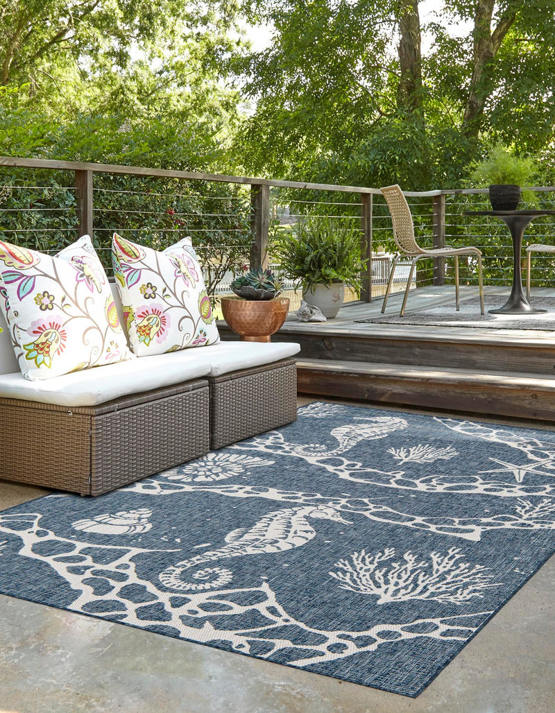 Seaside Haven Rugs Collection Area Rug - Wavecrest Rectangle Navy Blue lifestyle 9