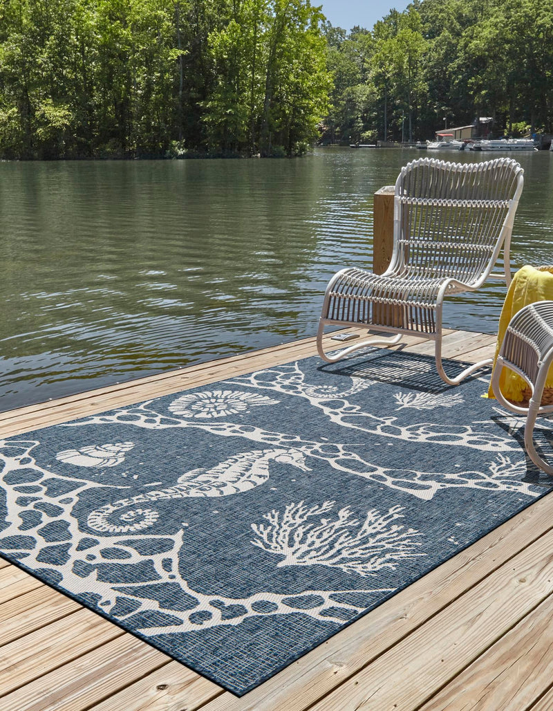 Seaside Haven Rugs Collection Area Rug - Wavecrest Rectangle Navy Blue lifestyle 10