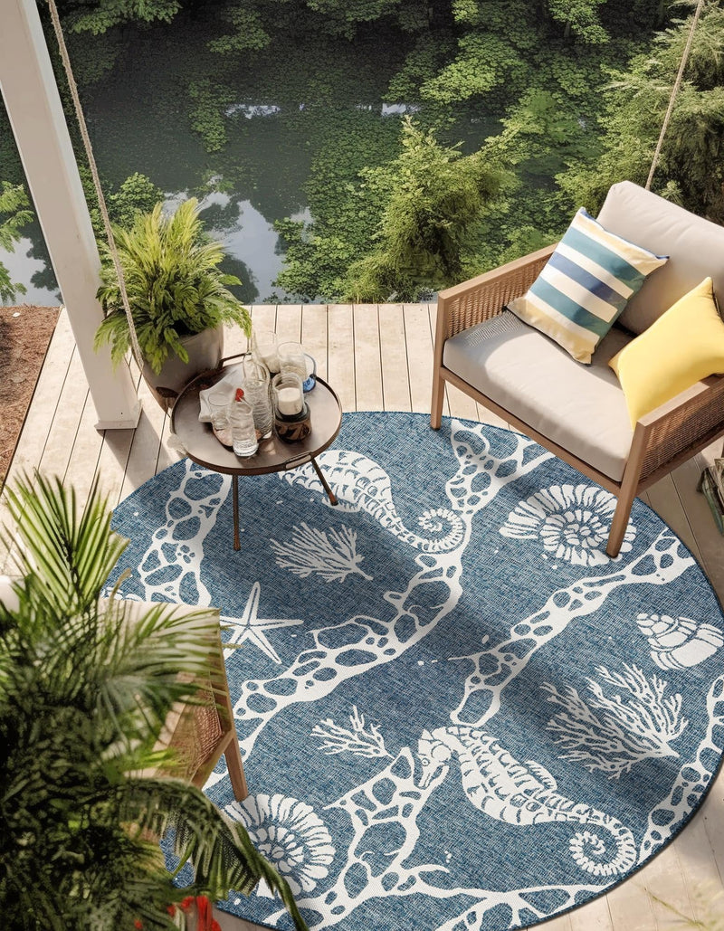 Seaside Haven Rugs Collection Area Rug - Wavecrest Round Navy Blue lifestyle 0