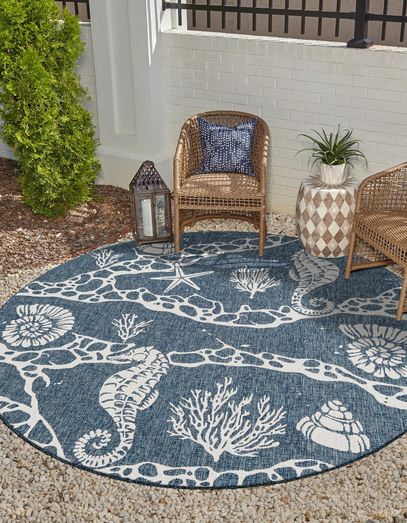 Seaside Haven Rugs Collection Area Rug - Wavecrest Round Navy Blue lifestyle 2