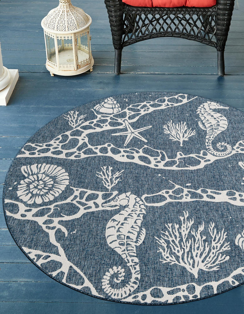 Seaside Haven Rugs Collection Area Rug - Wavecrest Round Navy Blue lifestyle 3