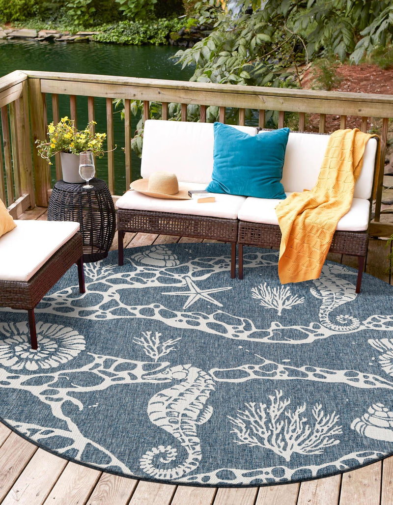 Seaside Haven Rugs Collection Area Rug - Wavecrest Round Navy Blue lifestyle 4