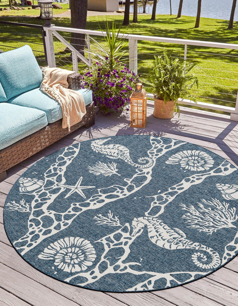 Seaside Haven Rugs Collection Area Rug - Wavecrest Round Navy Blue lifestyle 5
