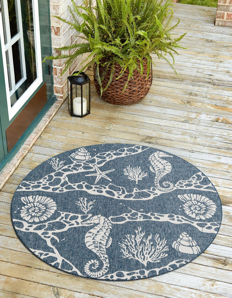Seaside Haven Rugs Collection Area Rug - Wavecrest Round Navy Blue lifestyle 6