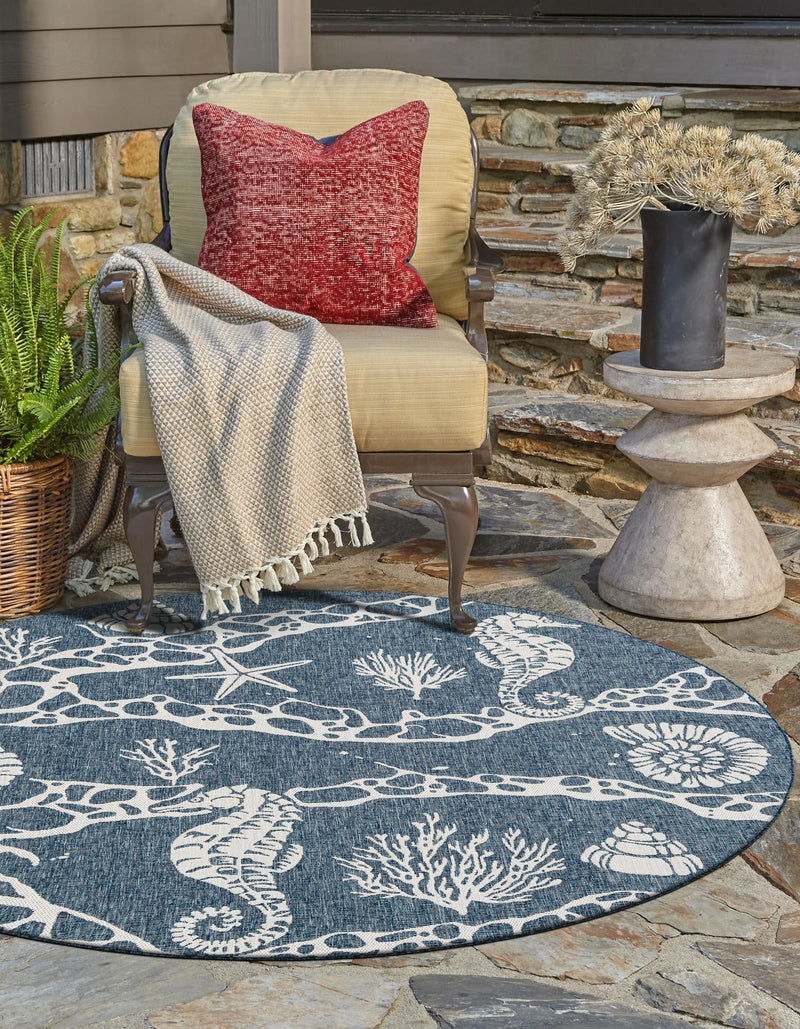 Seaside Haven Rugs Collection Area Rug - Wavecrest Round Navy Blue lifestyle 7