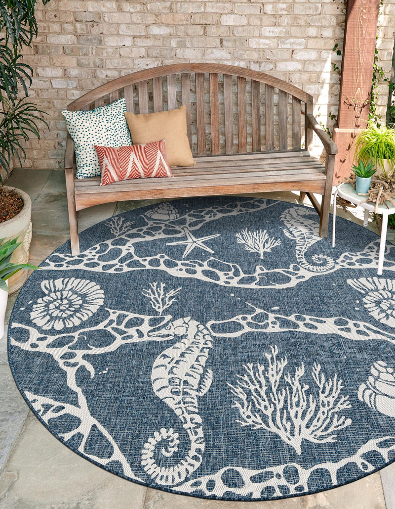 Seaside Haven Rugs Collection Area Rug - Wavecrest Round Navy Blue lifestyle 8