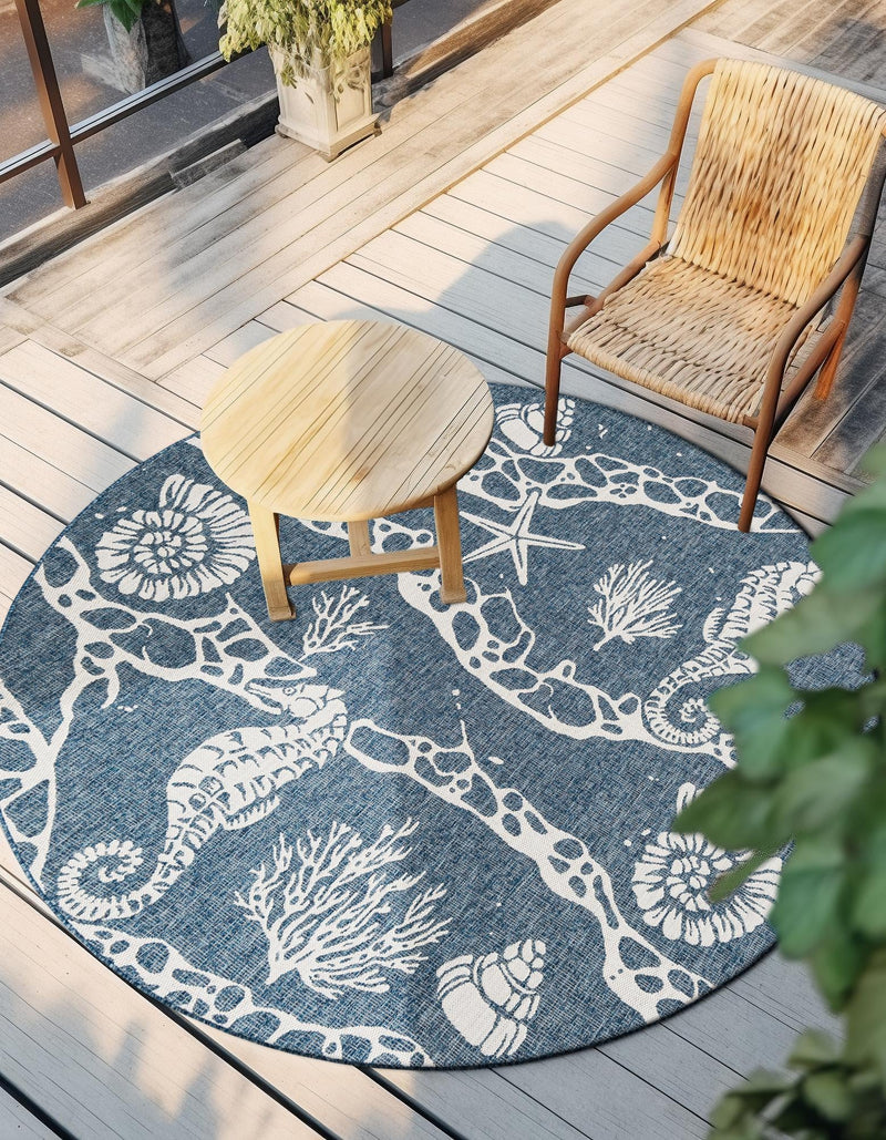 Seaside Haven Rugs Collection Area Rug - Wavecrest Round Navy Blue lifestyle 9