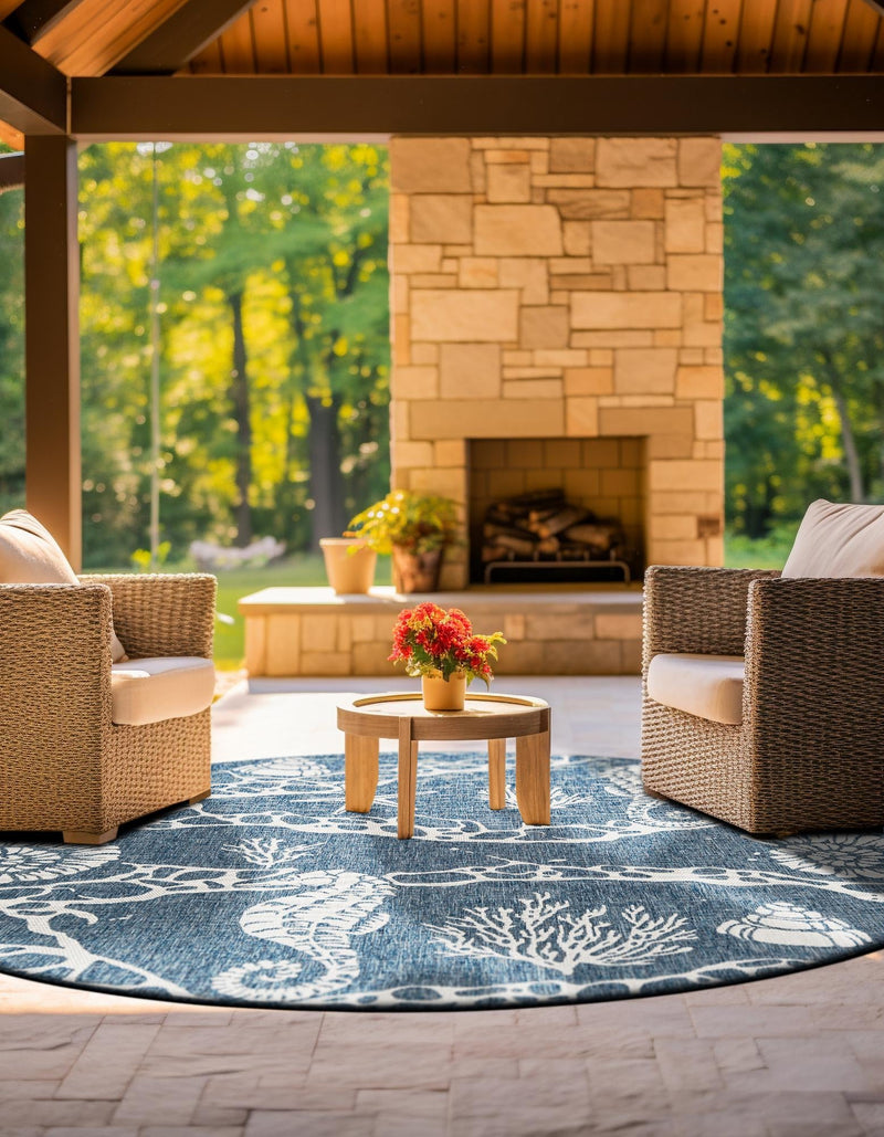 Seaside Haven Rugs Collection Area Rug - Wavecrest Round Navy Blue lifestyle 10
