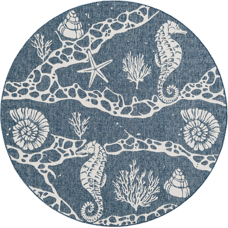 Seaside Haven Rugs Collection Area Rug - Wavecrest Round Navy Blue Main
