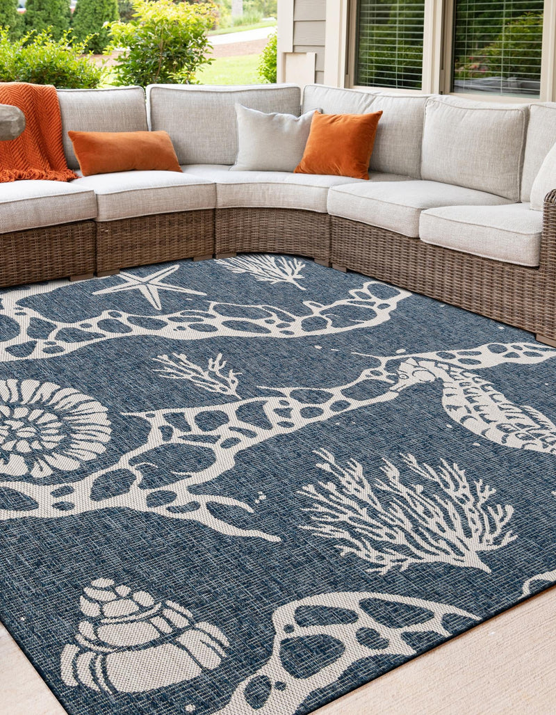 Seaside Haven Rugs Collection Area Rug - Wavecrest Square Navy Blue lifestyle 0