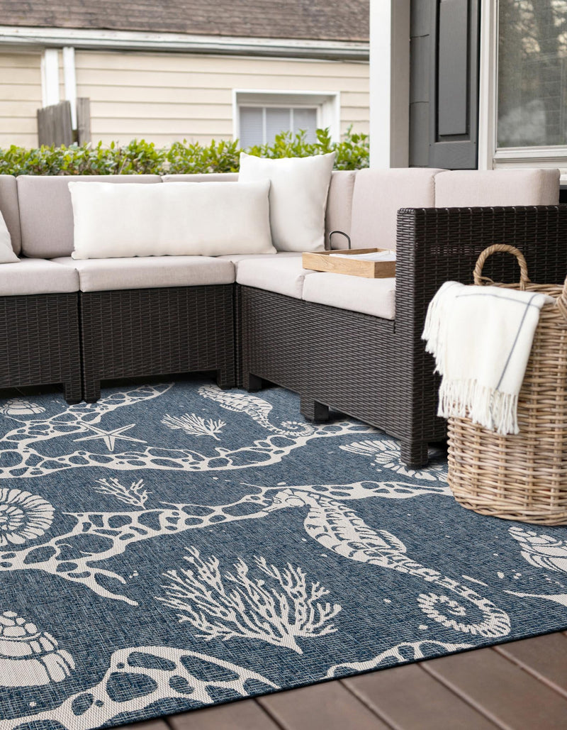 Seaside Haven Rugs Collection Area Rug - Wavecrest Square Navy Blue lifestyle 2