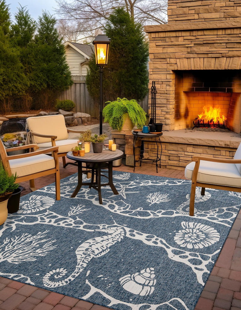 Seaside Haven Rugs Collection Area Rug - Wavecrest Square Navy Blue lifestyle 3