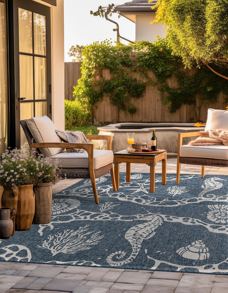 Seaside Haven Rugs Collection Area Rug - Wavecrest Square Navy Blue lifestyle 4