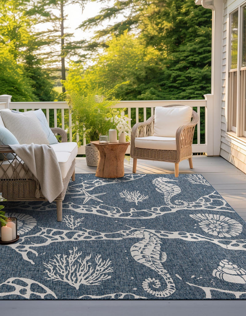 Seaside Haven Rugs Collection Area Rug - Wavecrest Square Navy Blue lifestyle 5