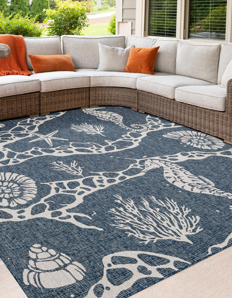 Seaside Haven Rugs Collection Area Rug - Wavecrest Square Navy Blue lifestyle 6