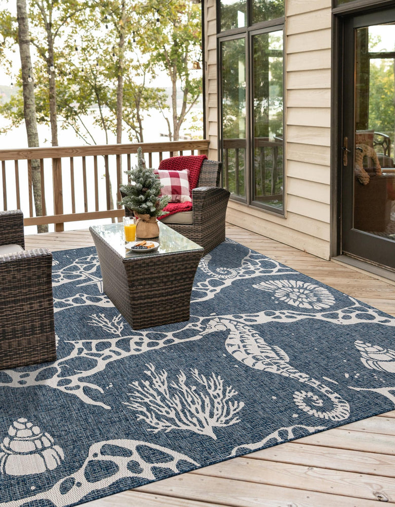 Seaside Haven Rugs Collection Area Rug - Wavecrest Square Navy Blue lifestyle 8