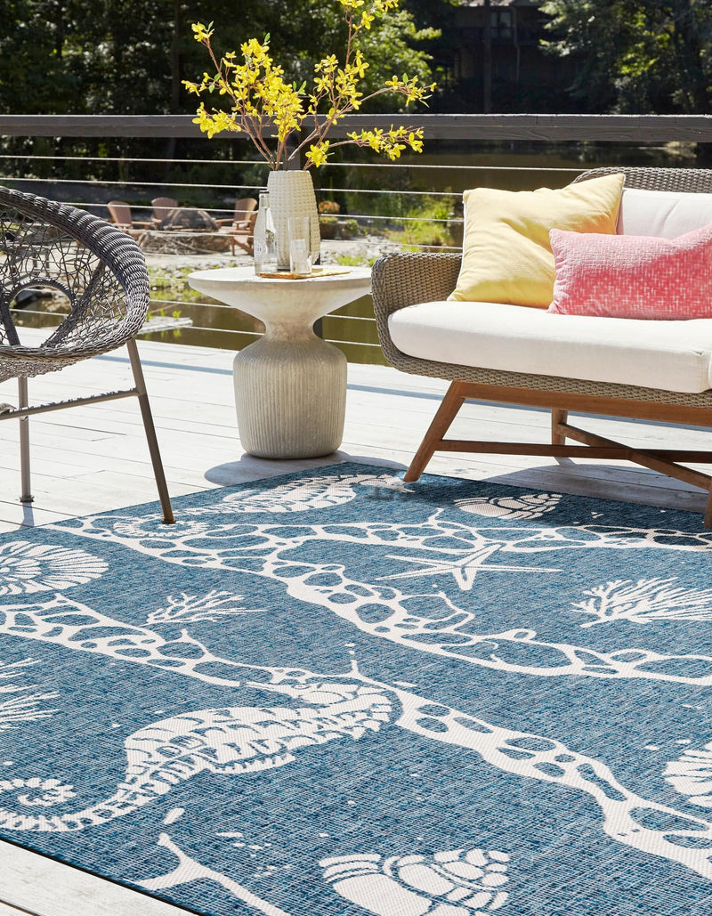 Seaside Haven Rugs Collection Area Rug - Wavecrest Square Navy Blue lifestyle 9