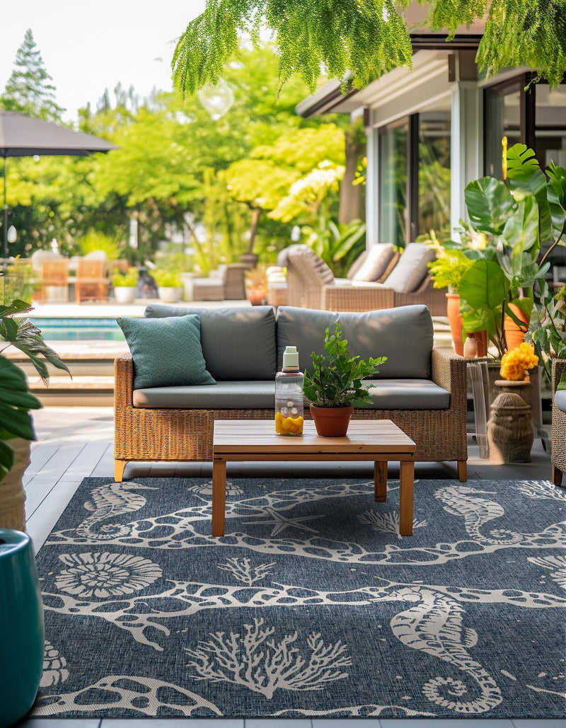 Seaside Haven Rugs Collection Area Rug - Wavecrest Square Navy Blue lifestyle 10