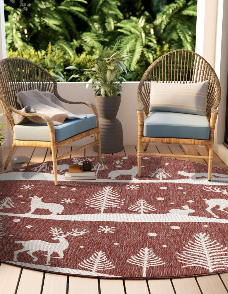 Garden Festivity Collection Area Rug - Evergreen Round Red lifestyle 3