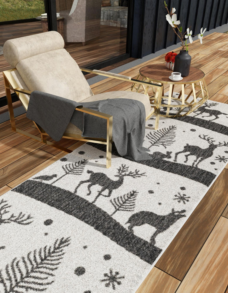 Garden Festivity Collection Area Rug - Evergreen Runner Black and White lifestyle 54