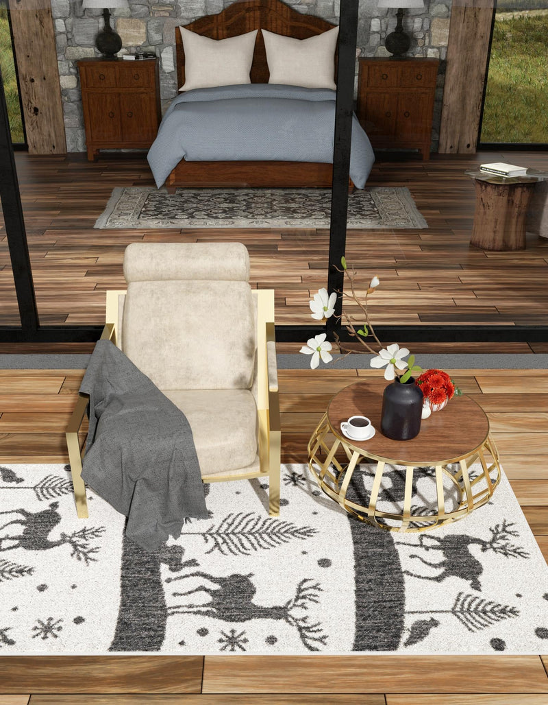Garden Festivity Collection Area Rug - Evergreen Runner Black and White lifestyle 60