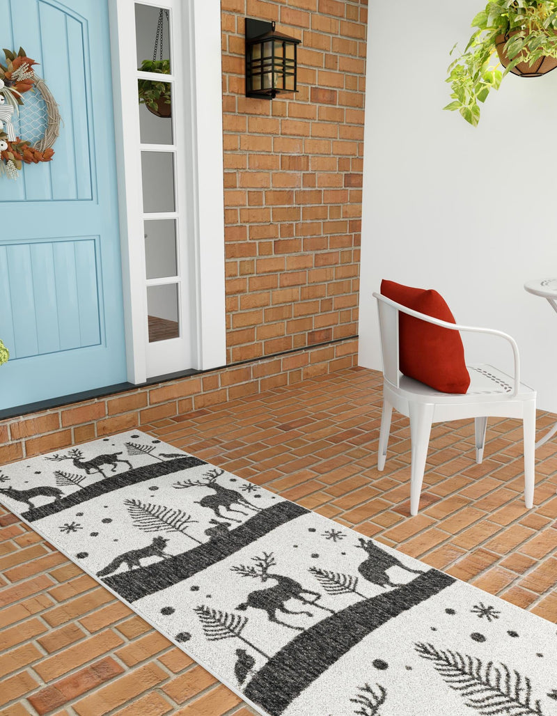 Garden Festivity Collection Area Rug - Evergreen Runner Black and White lifestyle 66