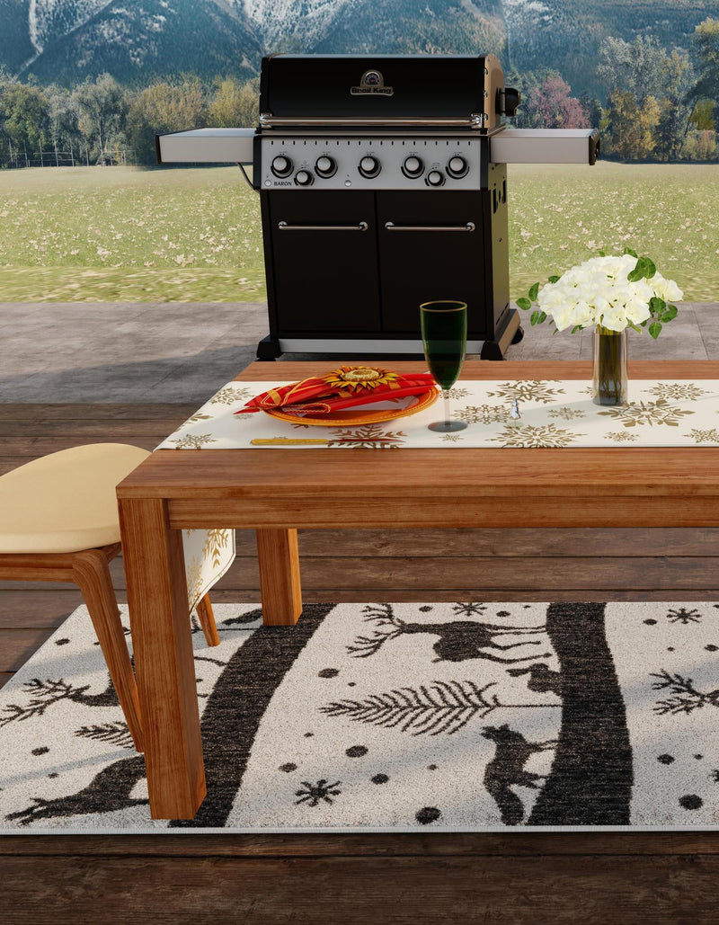 Garden Festivity Collection Area Rug - Evergreen Runner Black and White lifestyle 78