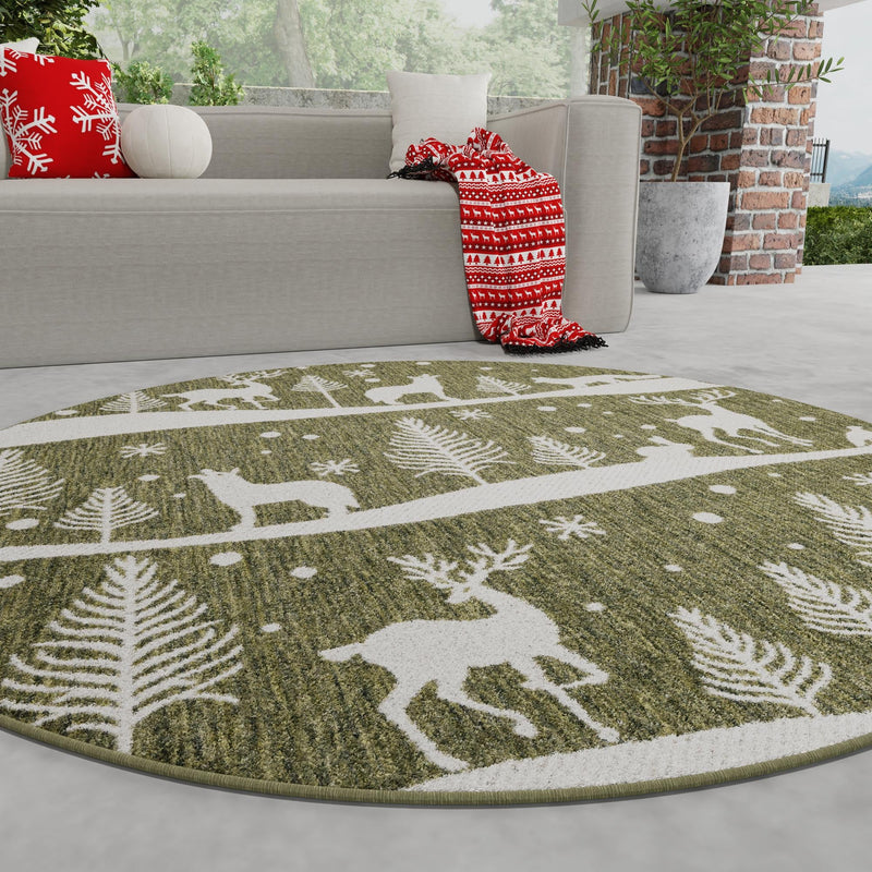 Garden Festivity Collection Area Rug - Evergreen Round Green lifestyle 3