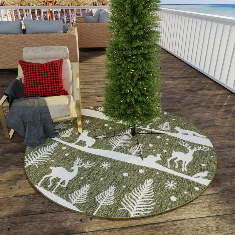 Garden Festivity Collection Area Rug - Evergreen Round Green lifestyle 5