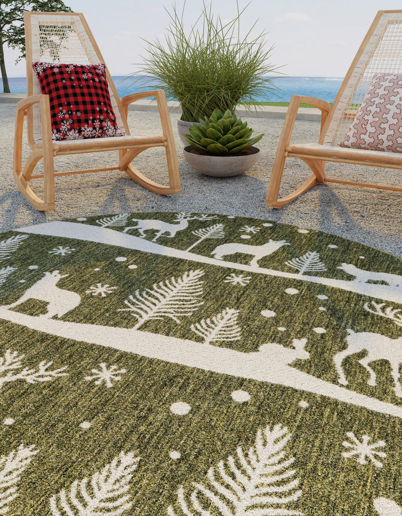 Garden Festivity Collection Area Rug - Evergreen Round Green lifestyle 8