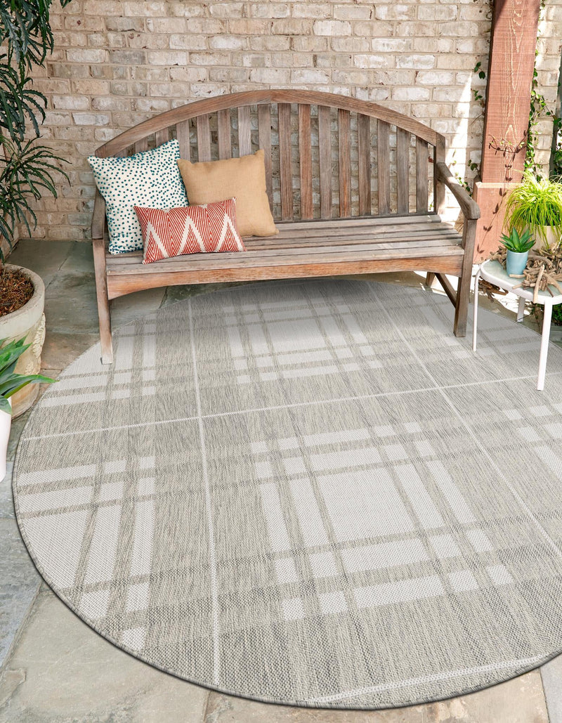 Patio Plaid Collection Area Rug - Terrace Round Gray lifestyle 120