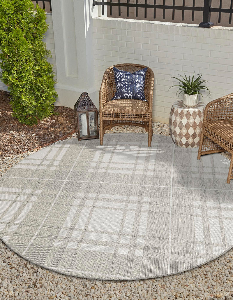 Patio Plaid Collection Area Rug - Terrace Round Gray lifestyle 138