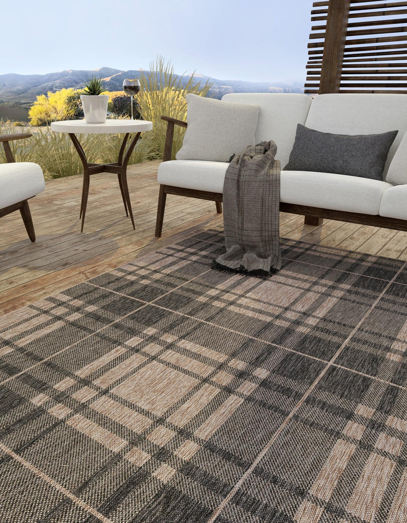 Patio Plaid Collection Area Rug - Terrace Rectangle Black and Brown lifestyle 12