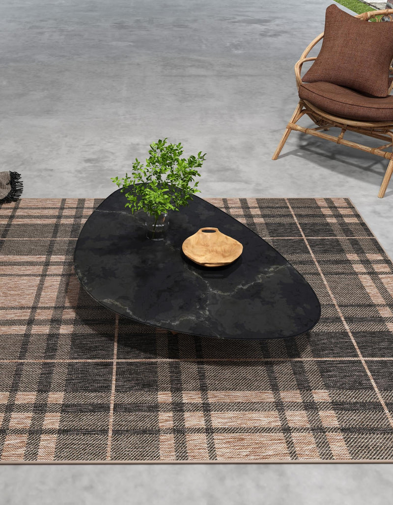 Patio Plaid Collection Area Rug - Terrace Rectangle Black and Brown lifestyle 54
