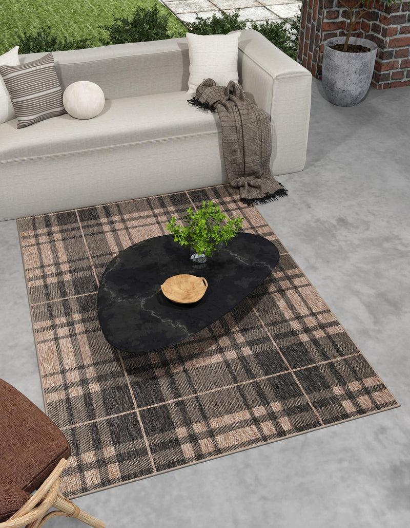 Patio Plaid Collection Area Rug - Terrace Rectangle Black and Brown lifestyle 60