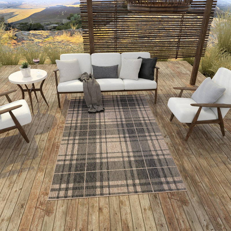 Patio Plaid Collection Area Rug - Terrace Rectangle Black and Brown lifestyle 91