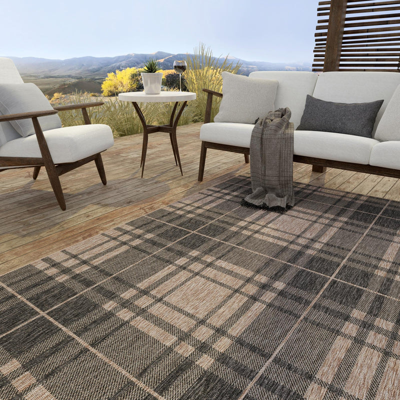 Patio Plaid Collection Area Rug - Terrace Rectangle Black and Brown lifestyle 94