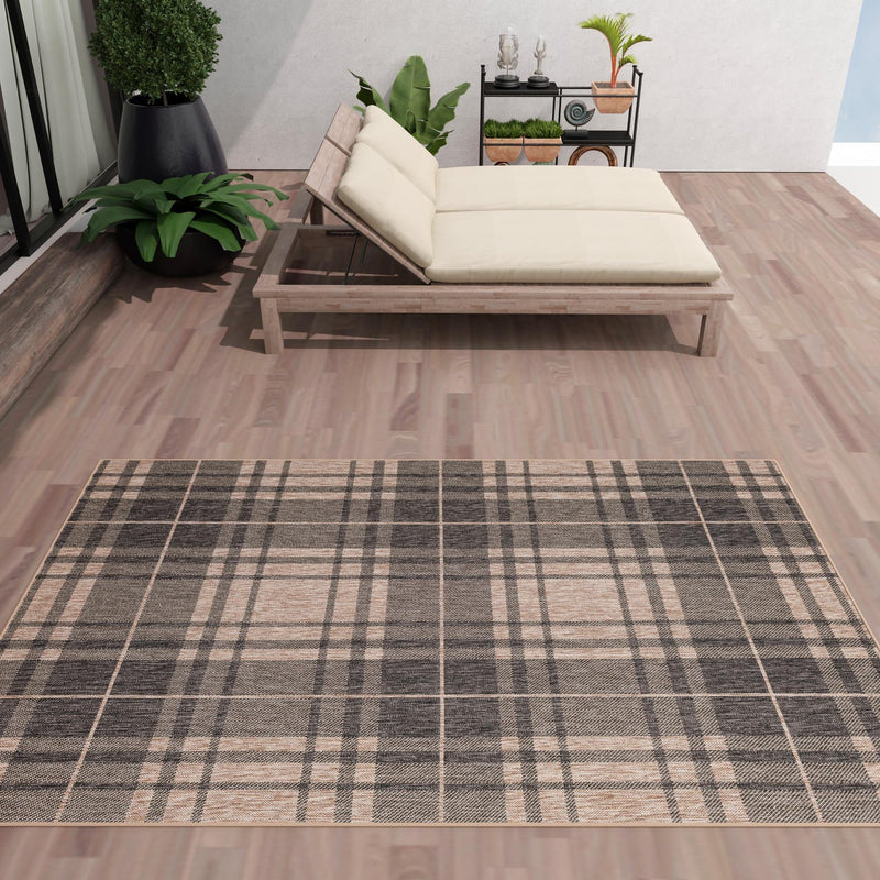 Patio Plaid Collection Area Rug - Terrace Rectangle Black and Brown lifestyle 97