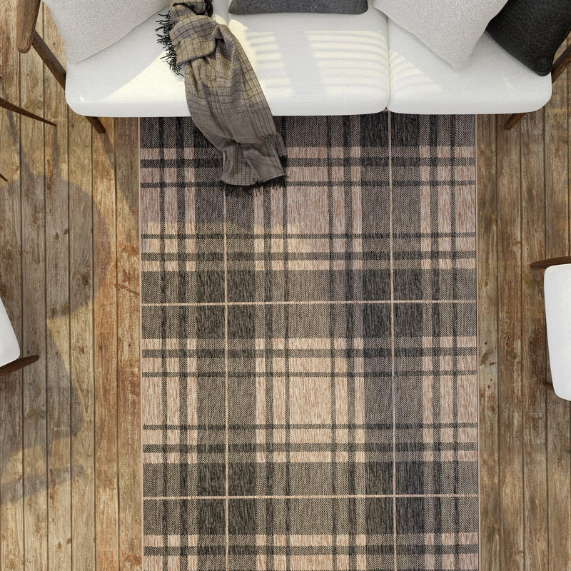 Patio Plaid Collection Area Rug - Terrace Rectangle Black and Brown lifestyle 100